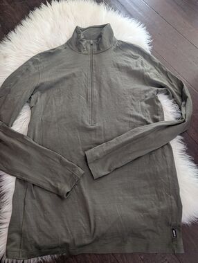 REI Co-op 100% Merino Wool Olive Army Green Quarter-Zip Long Sleeve Shirt
